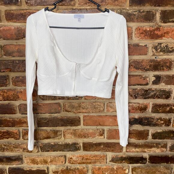 Tobi White Long Sleeve Lift My Spirits Hook & eye Crop Top Women's Size Large - Picture 2 of 9